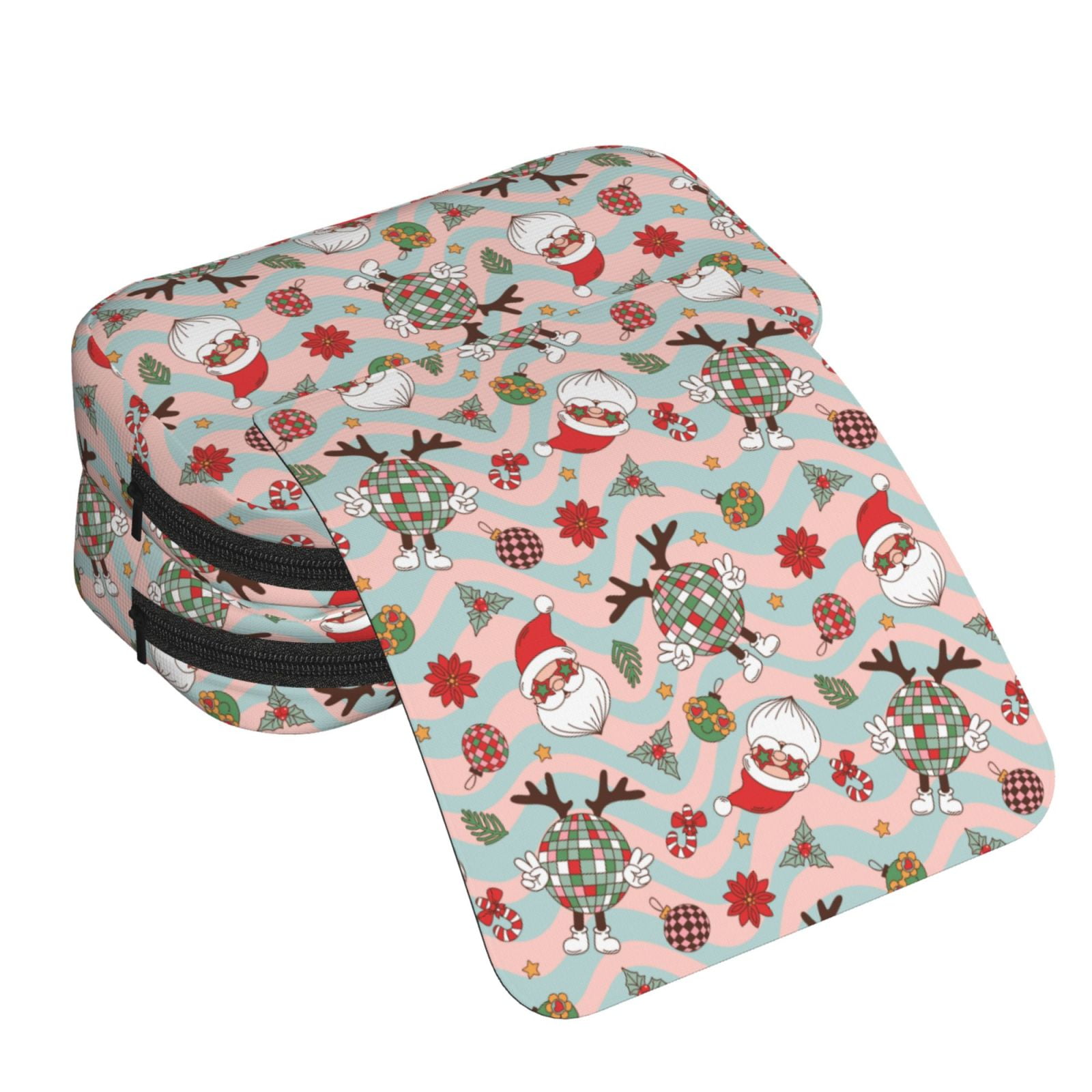 Rateoe Groovy Retro Santa Pattern Double Clamshell Pen Case, Storage Organizer with Two Zipper Compartments– Holds Up to 50 Pencils & Pens