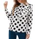 thumbnail image 1 of Blusa casual de mujer con estampado de puntos y volantes con cuello alto y botones de manga larga Abanopi Blanco-A/Pequeña, 1 of 7