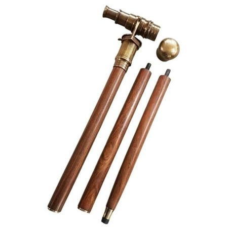 Antique Vintage Telescope Brass Handle stick wood walking stick Victorian Wooden Walking Stick Canes