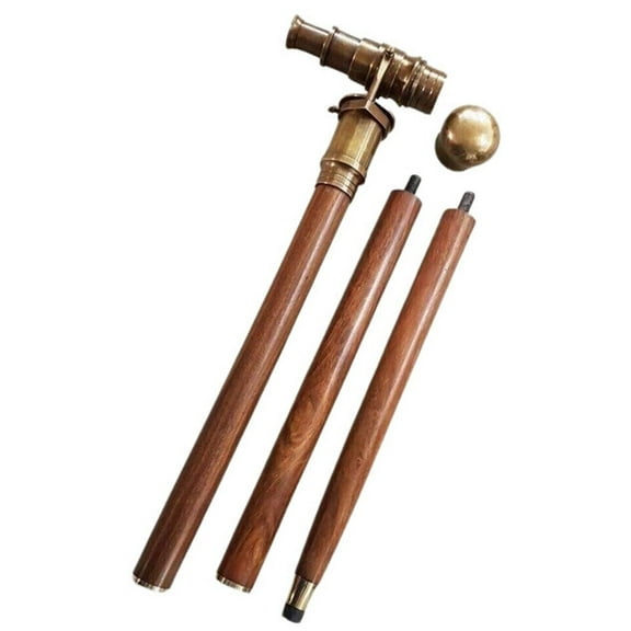 Antique Vintage Telescope Brass Handle stick wood walking stick Victorian Wooden Walking Stick Canes