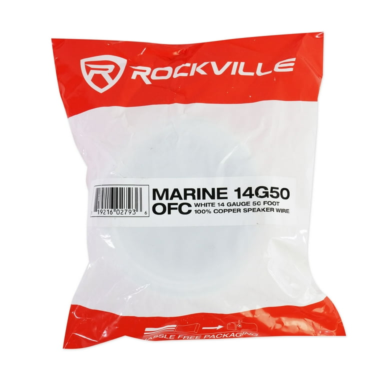 Rockville MARINE 14G50 OFC White Speaker Wire - 14 Gauge, 50 Foot, 100% Oxygen-Free Copper, Waterproof For Marine Use