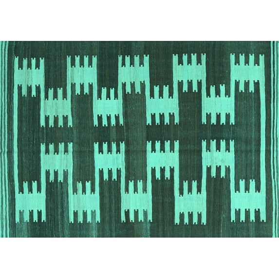Ahgly Company Machine Washable Indoor Rectangle Abstract Turquoise Blue Contemporary Area Rugs, 8' x 12'
