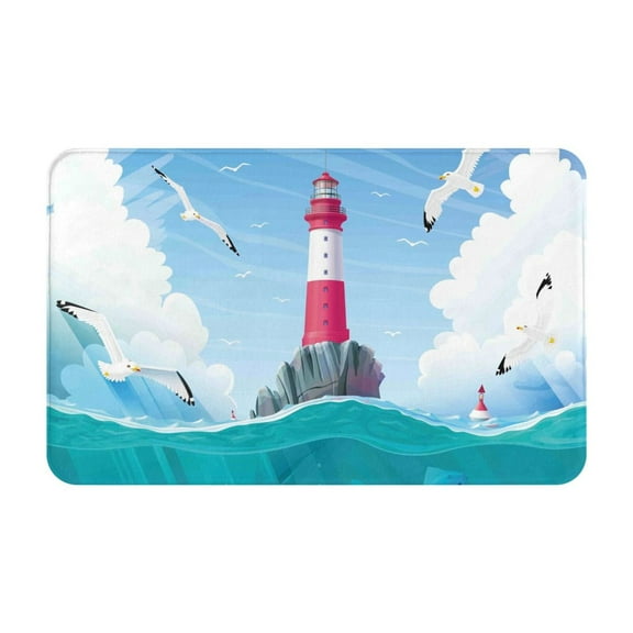 Bathroom Rugs Non Slip Washable - Lighthouse Sea Port Kitchen Mats for Floor, Area Rugs for Entryway Rugs Indoor, Laundry Bathroom Room Door Rug with Rubber Backing 20x31.5in