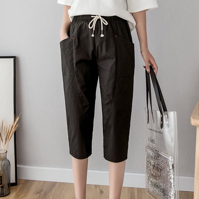 Pantalones harén de algodón puro para mujer, pantalones casuales de pierna de lino y algodón sueltos y finos de verano, pantalones de zanahoria recortados y adelgazantes de talla grande
