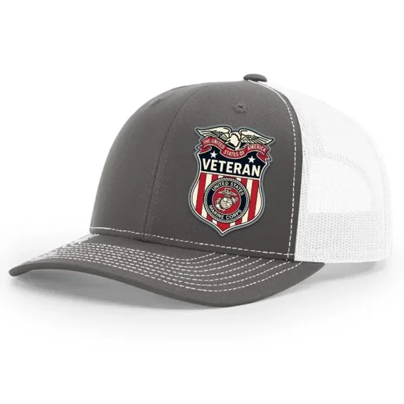 Marine Corps Veteran Trucker Hat, Officially Licensed USMC Military Hat, Unique Gift for Veteran Dad, American Flag Patriotic Hat, Adjustable Snapback Baseball Cap