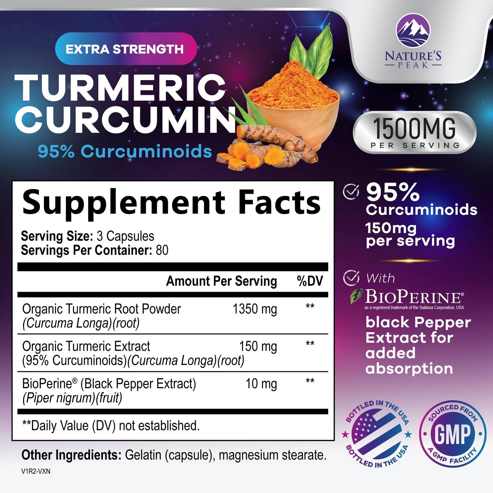 Turmeric Curcumin Supplement - 95% Curcuminoids with Organic Turmeric & Ginger, BioPerine Black Pepper Extract for Best Absorption, Natural Vegan Joint Support, Non-GMO, Bottled in USA - 240 Capsules