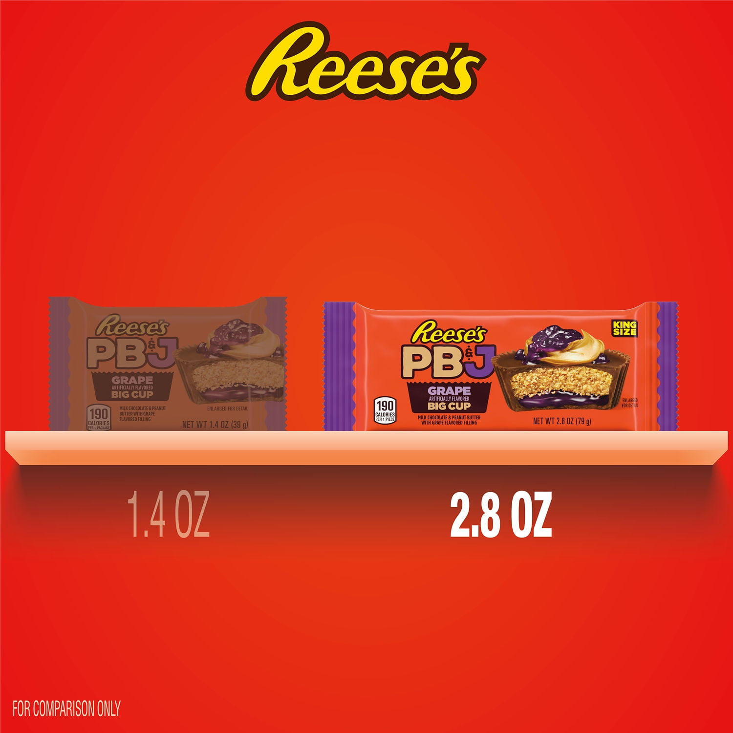 REESE'S Big Cup PB&J Grape Milk Chocolate King Size Peanut Butter Cups Candy Pack, 2.8 oz