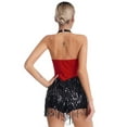 thumbnail image 2 of YiZYiF Womens Halter Shiny Sequins Tassel Latin Jazz Dance Leotard Ballroom Salsa Samba Dance Costume Red M, 2 of 7