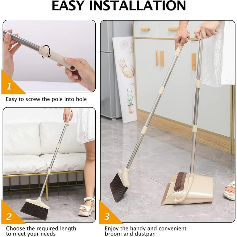 Dustpan Broom Set Stand Up Dustpans Long Handle Upright Dustpan Cleaning  Brush Set Floor Scraper for