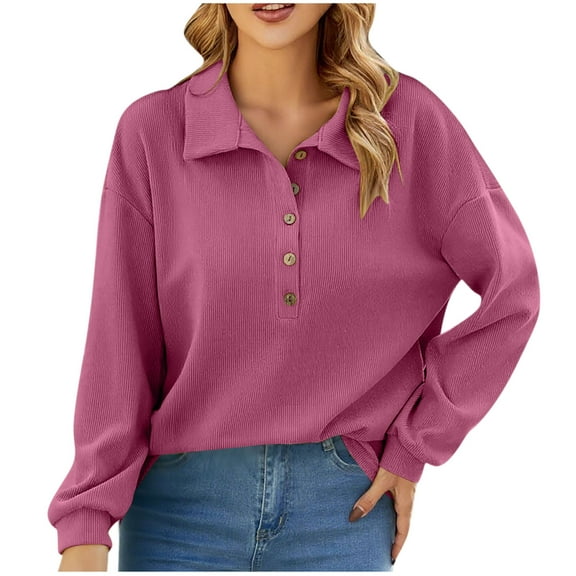 zbxnLI Women's Long Sleeve Golf Shirts Button Casual Dressy Blouses Collared Tops Business Office