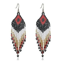 Native Seed Beads Earrings for Women,Boho Ethnic Fringe Dangle Drop Earrings,Colorful Bohemian Handmade Long Beaded Tassel Earrings,Multi-color Funky Fashion Chandelier Statement Jewelry