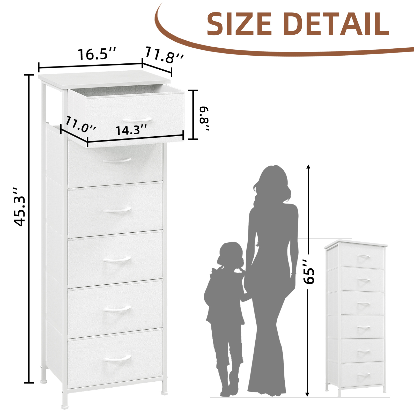 Eunos 6-Drawer Dresser with Fabric Bins, White Leather photo 2
