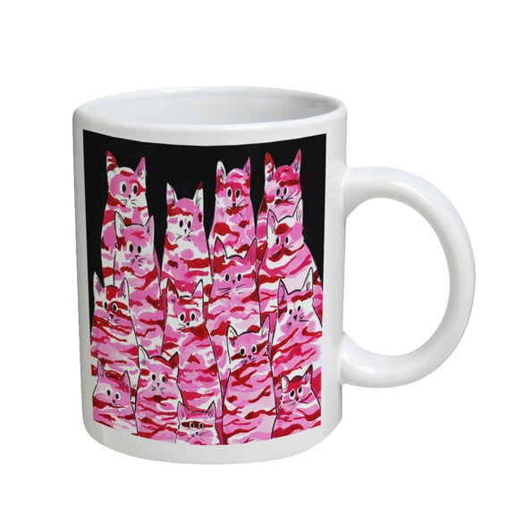 KuzmarK Coffee Cup Mug 11 Ounce -  Pink Camo Camouflage Kitties Abstract Cat Art by Denise Every