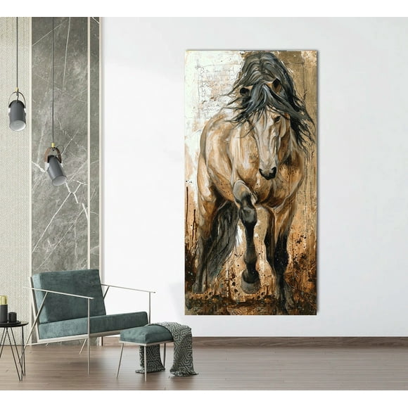 Cuadro Caballos Abstracto Colores Moderno En Lienzo Canvas Opción De Enmarcado Tintas Ecológicas