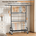 thumbnail image 6 of UNTIMATY Heavy Duty Clothes Rack, Double Rod Clothing Rack for Hanging Clothes, Rolling Garment Rack, Adjustable Freestanding Wardrobe Closet Coat Rack for Bedroom Laundry Living Room, Black, 6 of 11