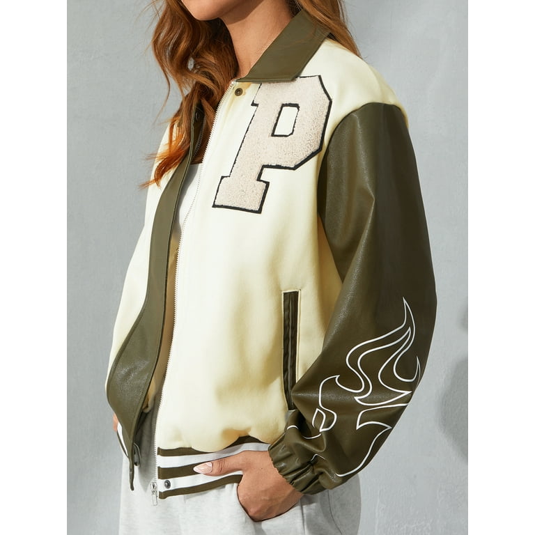 Sunisery Women's Long Sleeve Varsity Baseball Jacket