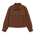 thumbnail image 3 of DeHolifer Women Cropped Shacket Jacket Lapel Winter Button Down Fall Winter Cardigan Corduroy Coat Brown XXL, 3 of 4
