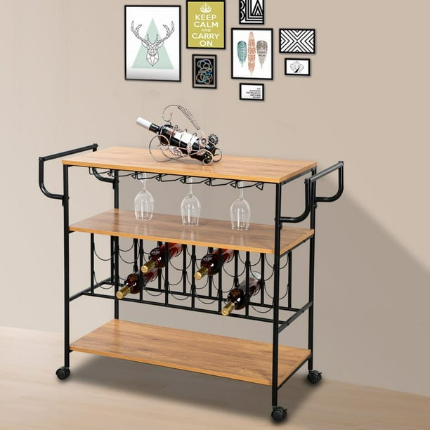 Winado Industrial Wine Rack Storage Rolling Bar Cart /w 2 Handles