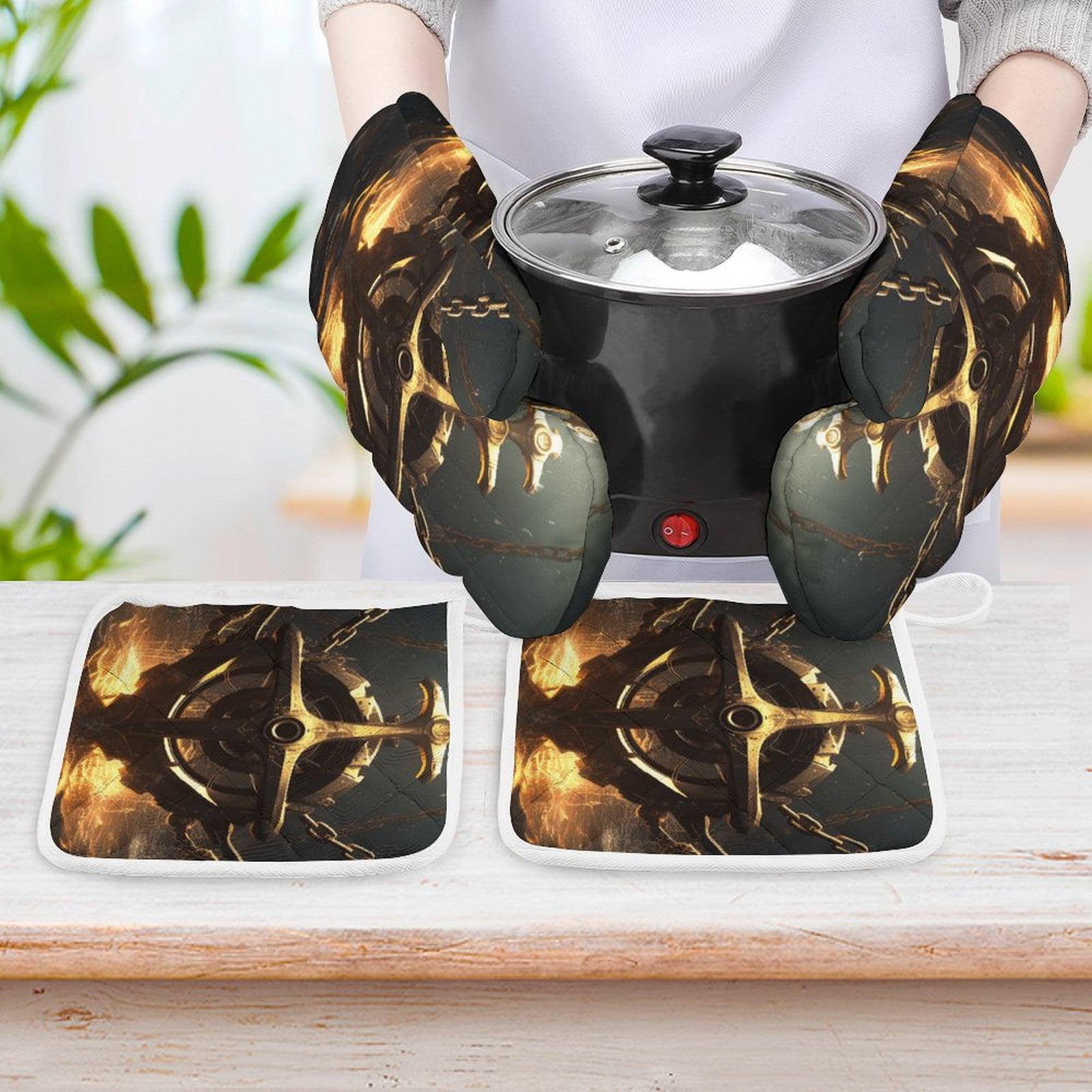 Anchor with Sailing Oven And Pot Holders Sets, Heat Resistant Pads Kitchen Decor for Cooking Baking BBQ Grilling, Christmas Kitchen Gifts