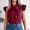 Red, variant on Duojiaj Women's Summer Solid Color Ruffle Collar Bow Short Sleeve Shirt Women's T-Shirts