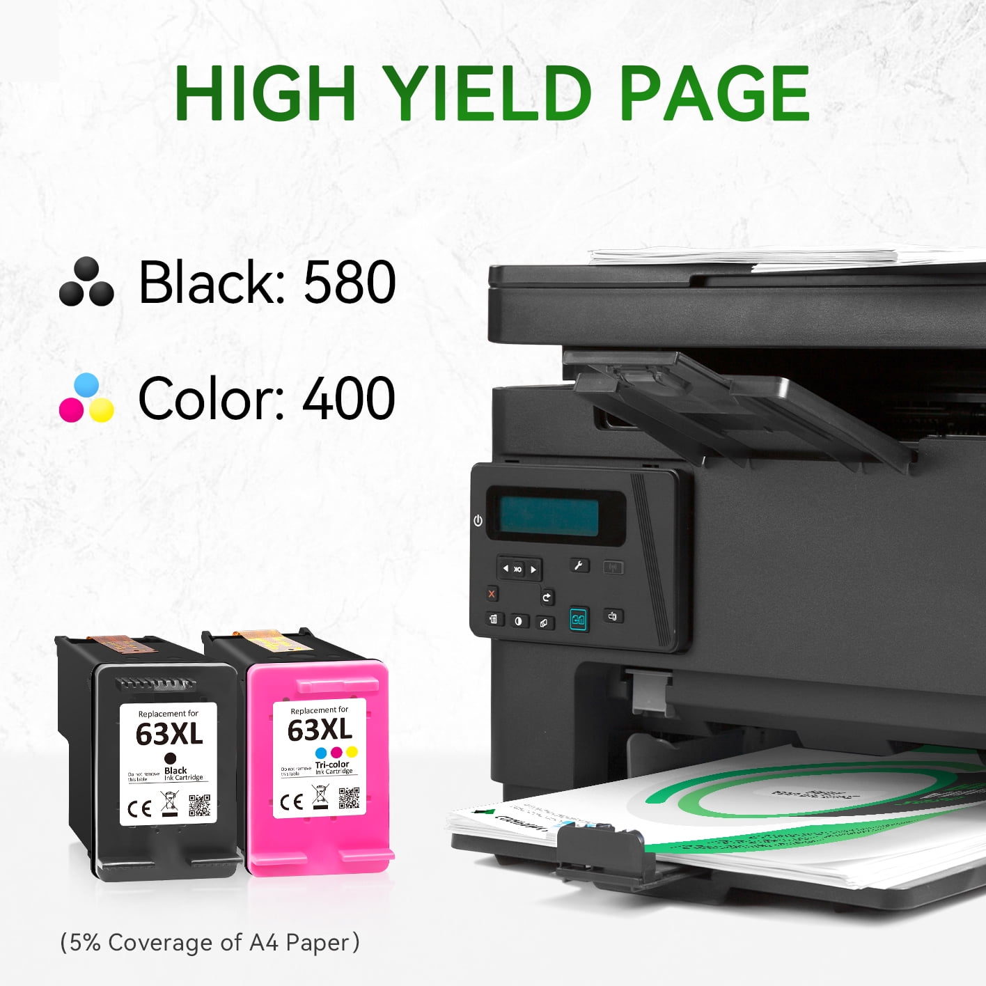 63XL Ink Cartridge Compatible for Printer Ink HP 63 Ink Cartridge Combo Pack, Black and Tri-color
