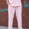 thumbnail image 6 of Men Cool Breathable Texture 2 Piece Outfit Short Sleeve Lightweight Beach Mandarin Collar Button Down Shirt Casual Loose Pant Sets with Pocket Sizes S-2XL Pink, 6 of 8