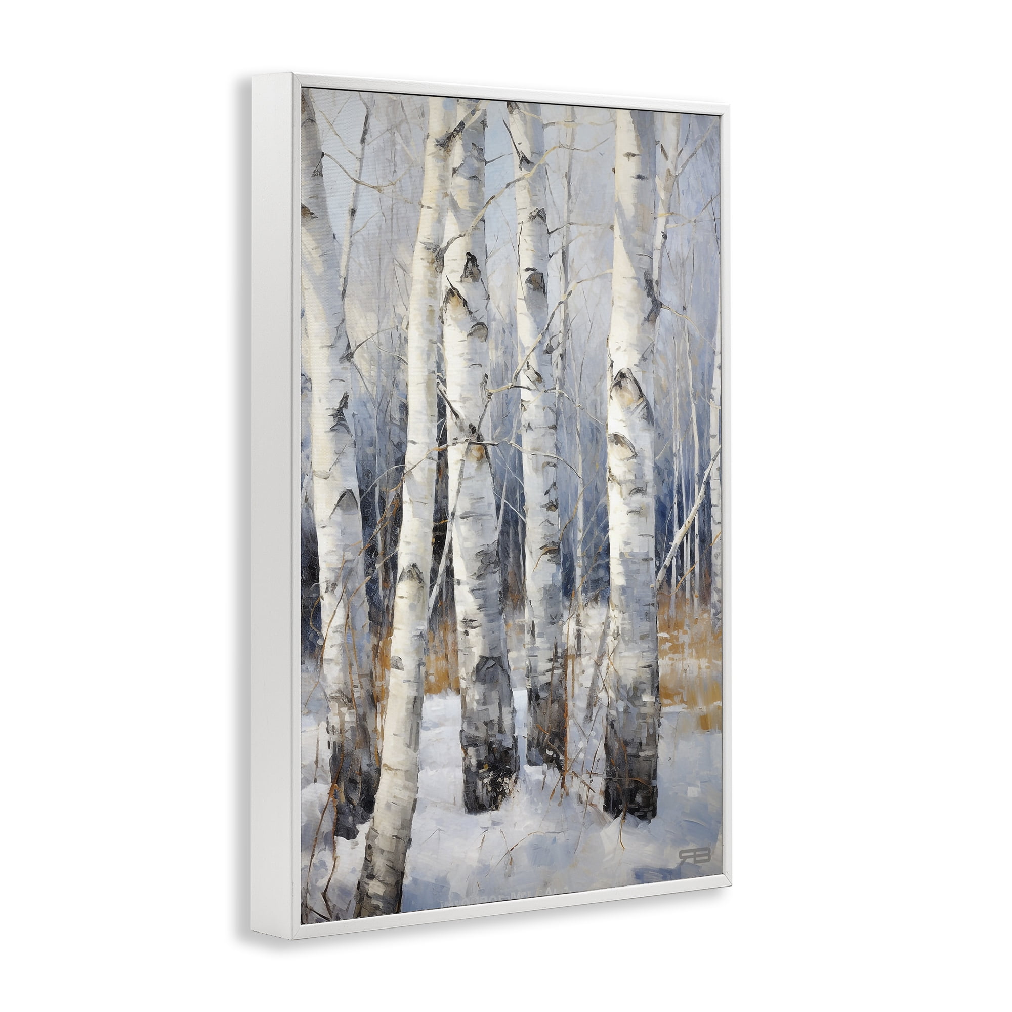 Stupell Industries Snowy Birch Forest Landscape Painting White Framed Art Print Wall Art, 20 x 30