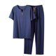 thumbnail image 1 of Conjuntos Cortos para Hombres, Verano Casual Botón de Color Sólido Manga Corta V-Cuello Pantalones Conjunto Hecho de Poliéster Ligero, Conjuntos Cortos para Hombres, 1 of 6