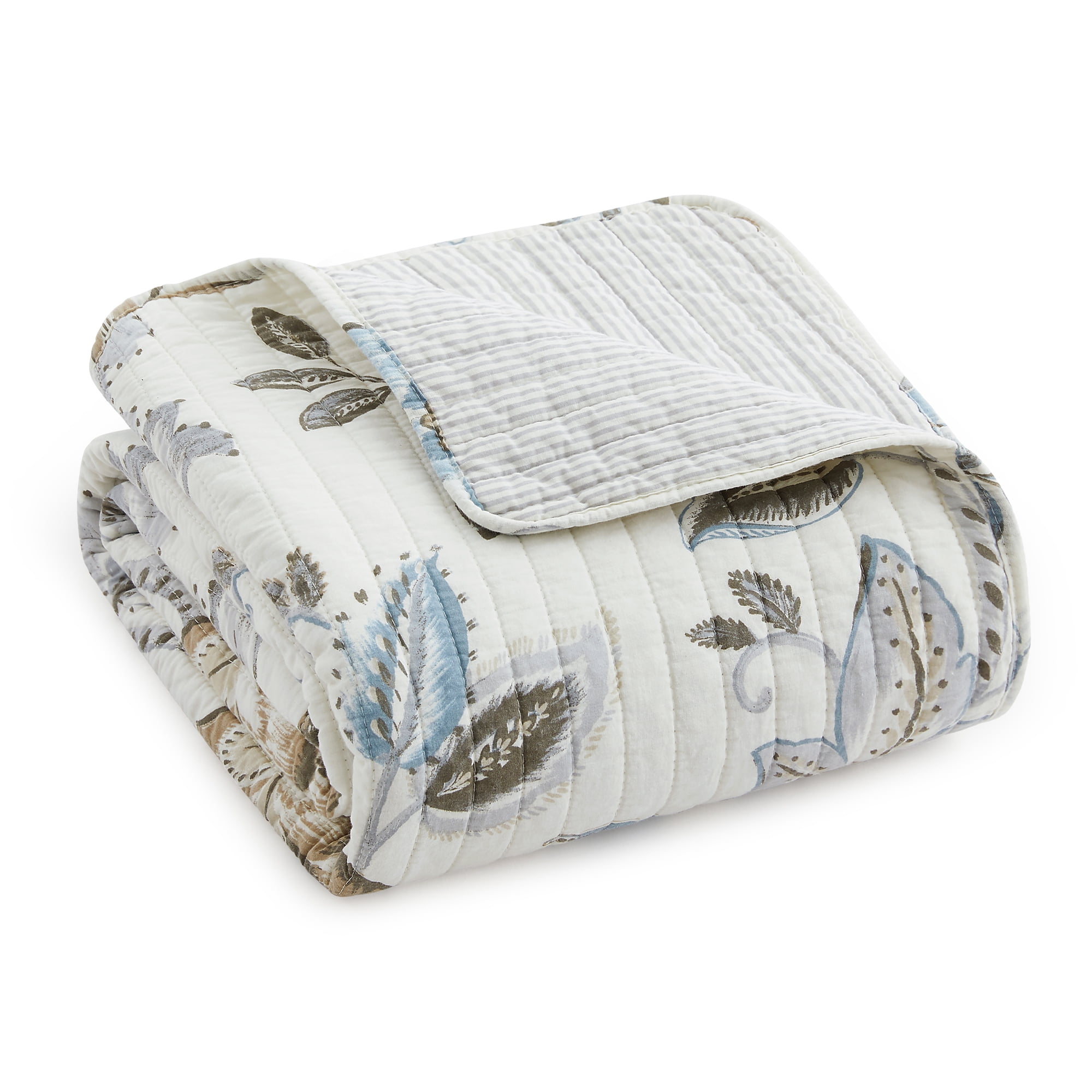 Levtex Home - Maileen Neutral Blue - Throw - Floral - Taupe Blue and Cream - Throw (50x60in.) - Cotton