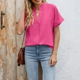 thumbnail image 5 of QUNYINEY Short Sleeve Summer Shirts for Women Solid Button Down V Neck Tops Button Down Loose Casual Shirts, 5 of 9