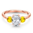 thumbnail image 3 of Gem Stone King 2.22 Ct Oval White Topaz Yellow Sapphire 18K Rose Gold Plated Silver Ring, 3 of 6