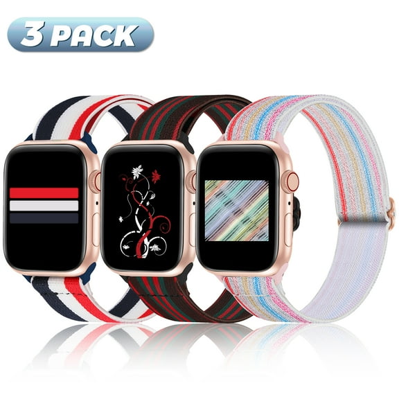 Bandiction 3 Pack Stretchy Band Compatible with Apple Watch 38mm 40mm 42mm 44mm,Adjustable Elastic Band Braided Nylon Sport Replacement Strap Compatible for iWatch Series SE 8 7 6 5 4 3 2 1