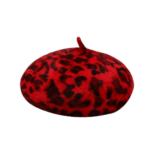 Chapeau Béret à Dôme Chaud pour Femmes, Mode Décontractée, Peluche Imprimée, Imprimé Léopard