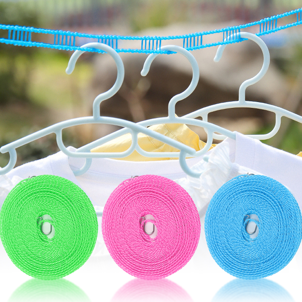Sivio 3 Pack of Adjustable Nylon Clothesline Windproof Clothes Drying