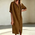 thumbnail image 2 of TFEOQRY Women's Button Down Maxi Dress Cotton Linen Short Sleeve V Neck Casual Loose Split Hem Sundress, 2 of 5