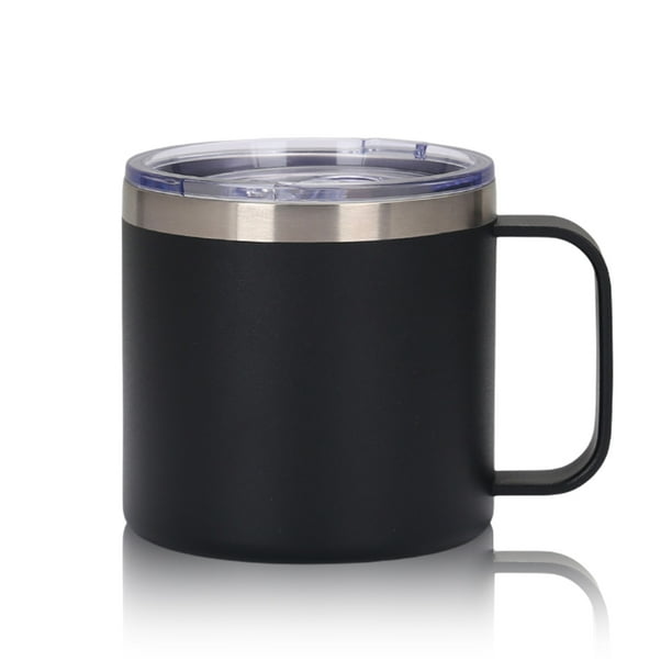 Cateissary Taza de acero inoxidable con tapa de asa, 420ML, Camper, taza para beber aislada al vacío, accesorios para botellas de agua térmica Mostrada Negro