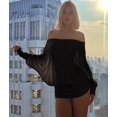 thumbnail image 6 of Women'S Off the Shoulder Dress Long Sleeve Batwing Mini Ruched Sheer Y2K Oversized Casual Streetwear Dress Black L, 6 of 9