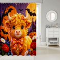thumbnail image 2 of Manfei Cartoon Bow Highland Cow Shower Curtain 72Wx72L,Happy Halloween Bathroom Curtain,Orange Purple, 2 of 6