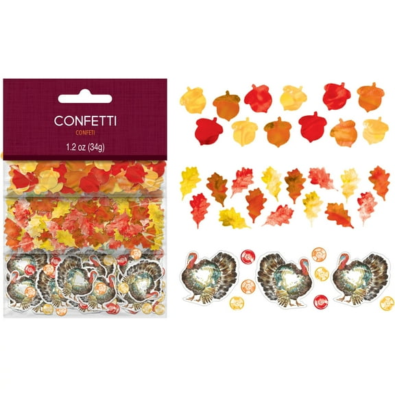 Thanksgiving Turkey Acorns Leaves Value Pack Foil Confetti 1.2 oz