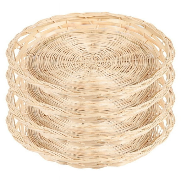 4 Pcs Bamboo Paper Plate Holder - 10 Inch Round Woven Plate Holder, Reusable Paper Plate Holders for Picnic