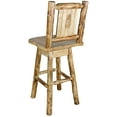 thumbnail image 3 of Glacier Country Collection Counter Height Barstool w/ Back & Swivel w/ Laser Engraved Pine Tree Design, 3 of 11