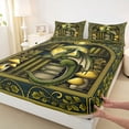 thumbnail image 4 of Feelyou Vintage Library Book Dragon Queen Sheet Sets for Men Women Kids, Retro Leaf Mushroom Bed Set, Green Gold, 4 Pieces, 4 of 5