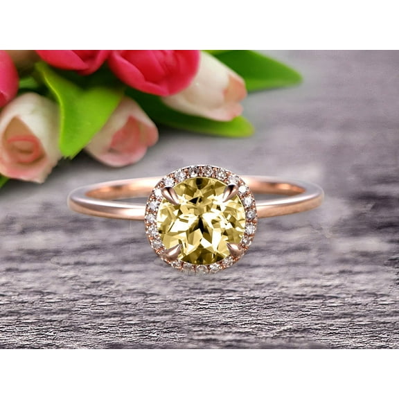 1.25 Carat 6mm Round Cut Champagne Diamond Moissanite Engagement Ring On 10k Rose Gold Halo Antique Design
