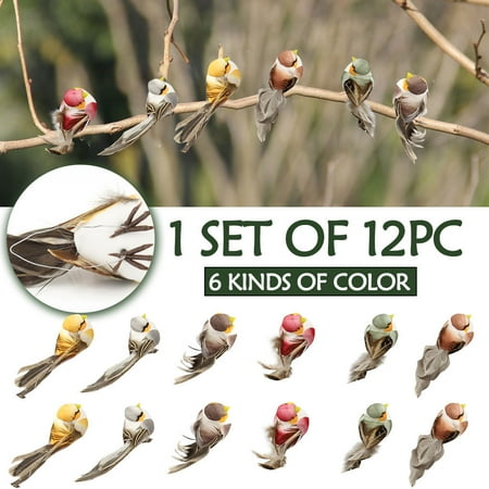 Realistic Artificial Foam Birds, 12Pcs Handmade Simulation Craft Birds for Home Decor, Wedding Centerpieces, DIY Wreath and Party Decoration