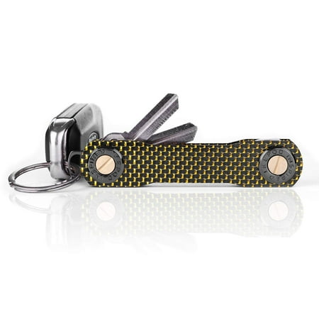 IKEPOD Compact Carbon Key Holder Organizer - Smart Minimalist Gadget Pocket Loop Loop Piece for Car Fob, up to 12 Keys - Gold