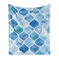 thumbnail image 1 of Watercolor Soft Flannel Fleece Throw Blanket, Abstract Moroccan Trellis Geometric Pattern Curves Persian Mosaic Design, Cozy Plush for Indoor and Outdoor Use, 50" x 70", Blue Baby Blue, by Ambesonne, 1 of 6