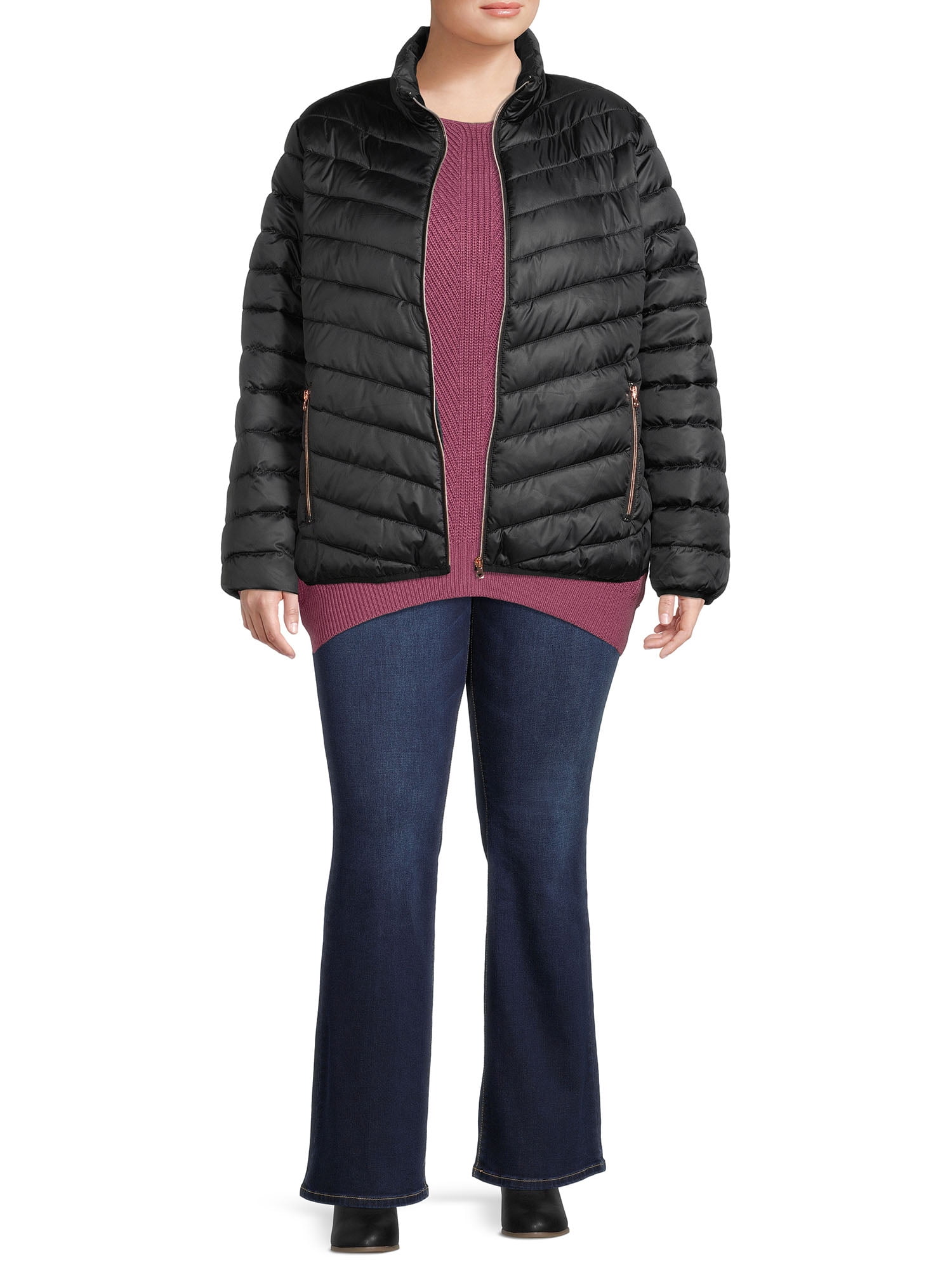 Big Chill Women's and Women’s Plus Packable Puffer Jacket, Midweight, Sizes S-3X