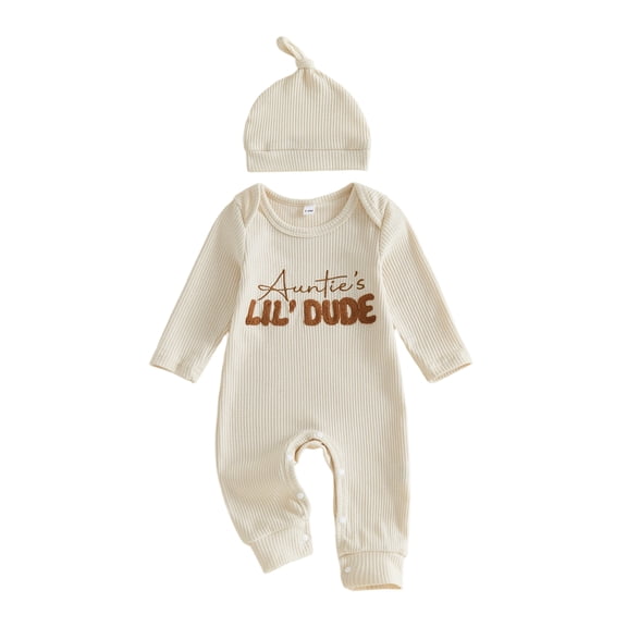 RUINIXCW Baby Boy Fall Outfit Cute Letter Embroidery Long Sleeve Romper and Hat Set