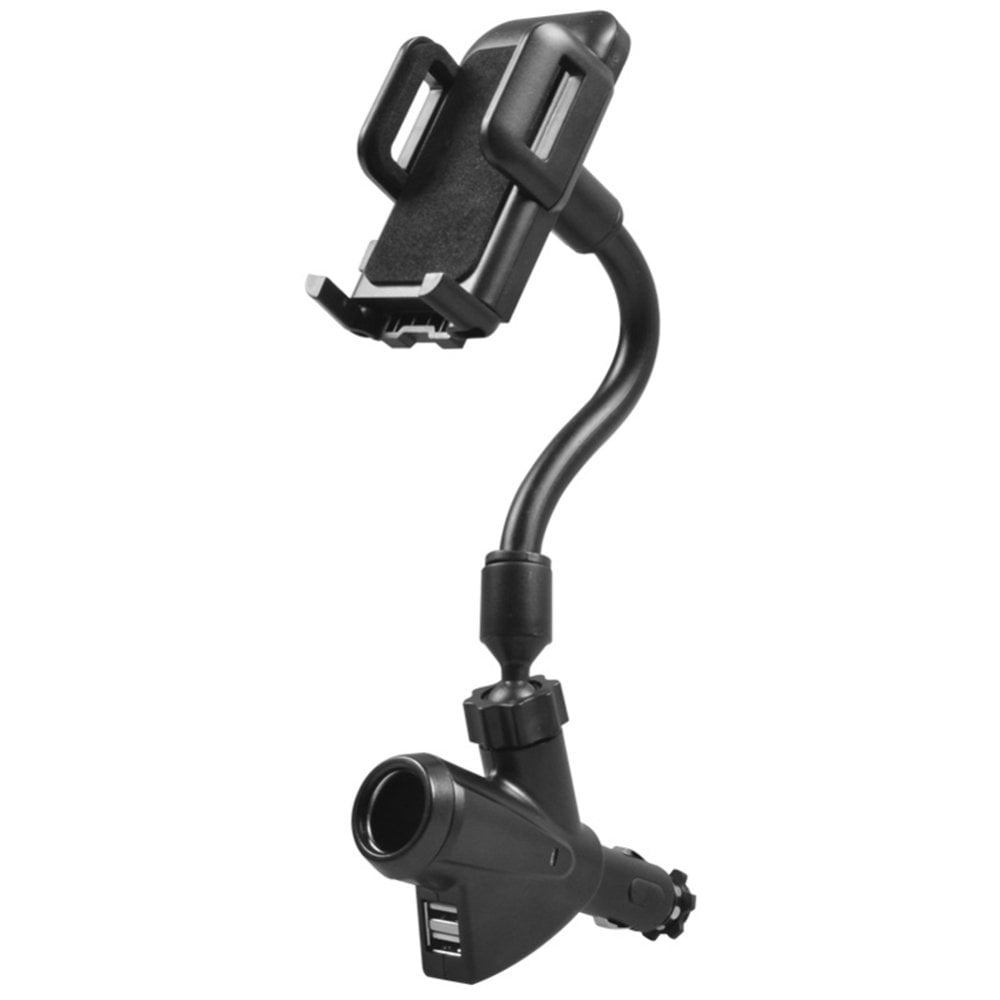 Car Phone Holder Stand with Dual USB Car Charger Cigarette Lighter