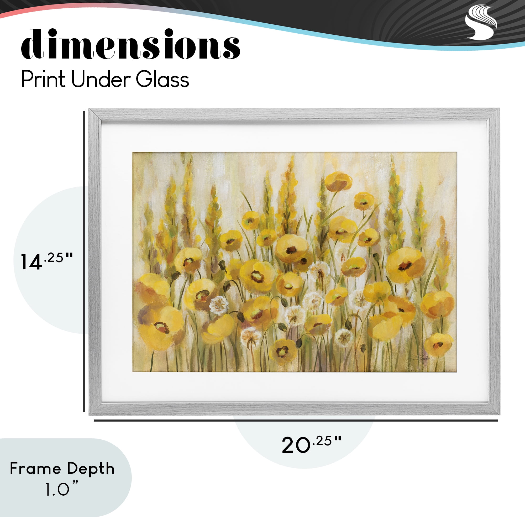 Stupell Industries Yellow Field of Poppies Gray Framed Print Under Glass, design by Silvia Vassileva